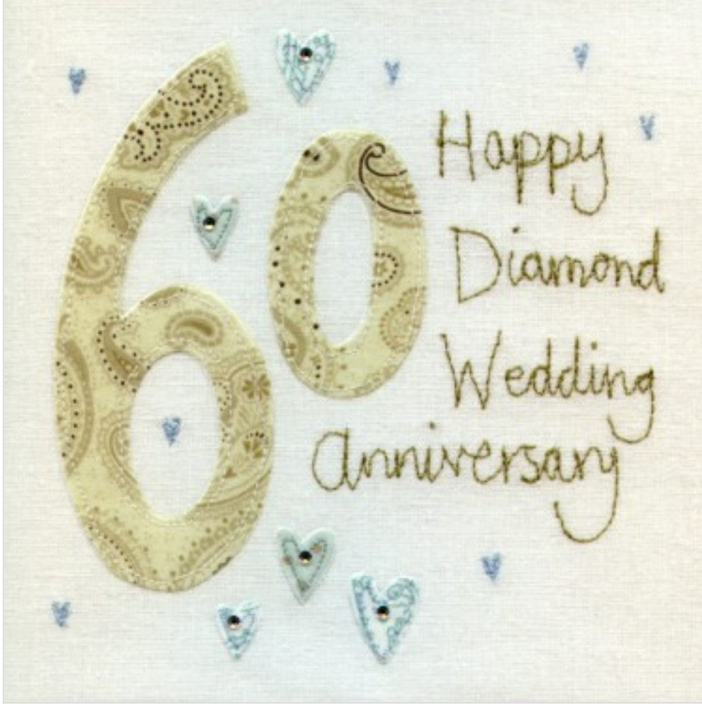 60th Wedding Anniversary Card - Happy 'Diamond' Anniversary - 60 Years -  Red Heart Collection